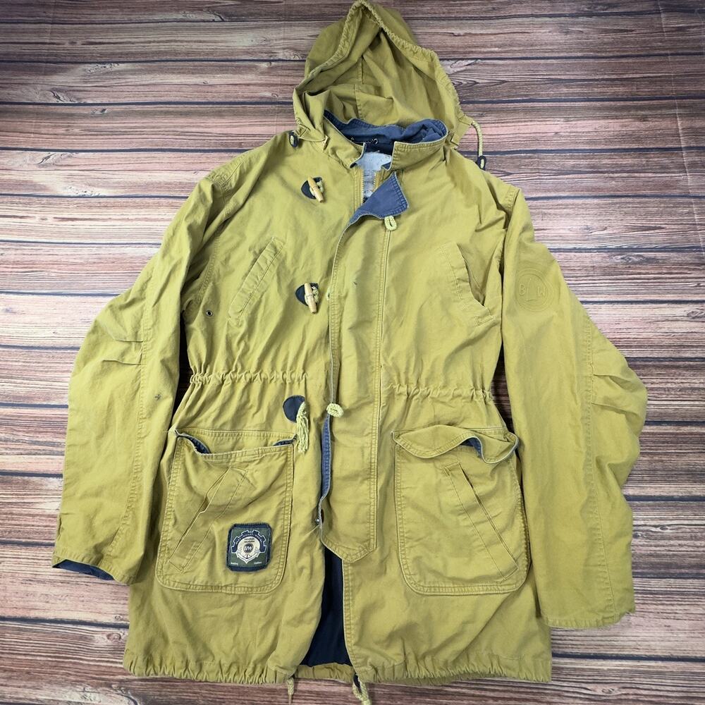 Vtg Fox Knapp Jacket Mens Mustard Fishing Sailing Boat Long Jacket Sz L